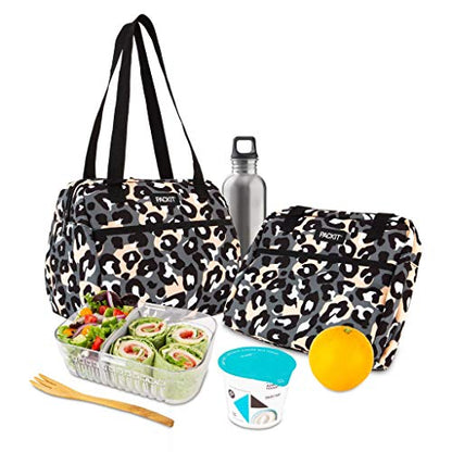 PackIt Freezable Hampton Lunch Bag, Wild Leopard Gray, Built with EcoFreeze Technology, Collapsible, Reusable, Zip Closure with Front Pocket and Shoulder Straps, Perfect for Tweens and Adults - color: Wild Leopard Gray