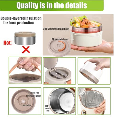 67 oz Adults Thermo for Hot Food 2L 9.06 in 3 Layer Stainless Steel Vacuum Soup Food Thermo Hot Food Jar Bento Box for Men, Women, Suitable insulated Lunch Box for 12+ Camping, Office & Travel Use - color: opaline