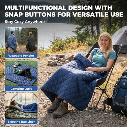 ATEPA Wearable Sleeping Bag Blanket Poncho, Recycled Water-Resistant Camping Poncho, Stadium Blanket for Outdoor Sports - color: Aero Camping Blanket Blue