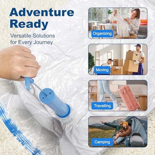 HOUSE DAY 10 Jumbo Vacuum Storage Bags with Pump,Space Saving Vacuum Seal Bags For Clothing Travel, Vacuum Storage Bags For Clothes, Comforters, Blankets, Pillows, Bedding, Moving, Travel, Hand Pump - size: 10 Jumbo