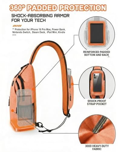 Sling Backpack for Women & Men, Crossbody Travel Bag with Water Bottle Holders, 17 Pockets, Quick-Access Phone Pocket, Hidden Security Pocket, Fits 11" Tablet, for Daily Carry, Travel, Theme Parks - color: N-ember