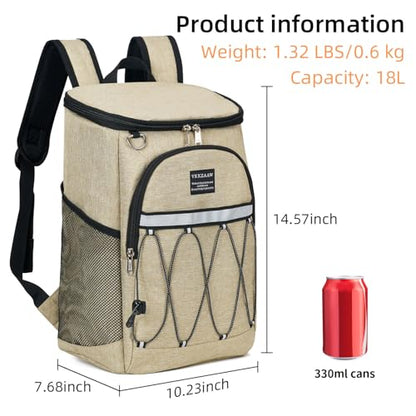 Backpack Cooler Backpack 26 Cans Insulated Leak Proof for Women Men Beach Camping Picnic Fishing Hiking Lunch Backpack Waterproof Cooler - color: Khaki, size: Medium