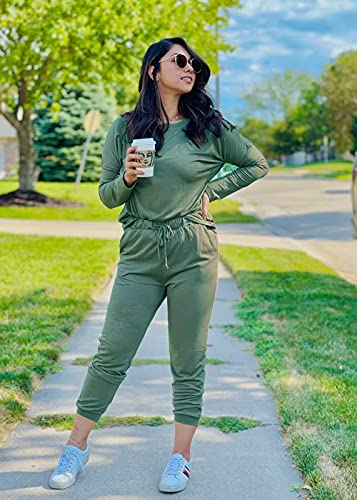 PRETTYGARDEN Women Fall 2 Piece Lounge Outfit Long Sleeve Tops High Waisted Jogger Pants Set Spring Travel Clothes Tracksuit - color: Light Green, size: X-Large