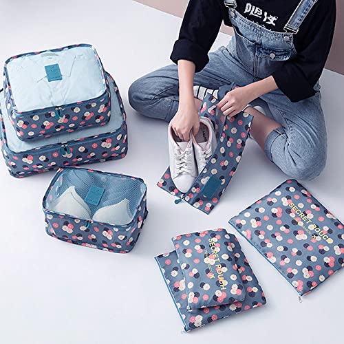 7 Set Packing Cubes Travel Luggage Packing Organizers for Suitcase, Blue Flower - color: 1-Blue Flower