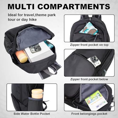 HOLYLUCK 20L Lightweight Packable Hiking Daypack Foldable Backpack for Men Women Small Travel Outdoor Foldable Shoulder Bag-black - color: Black