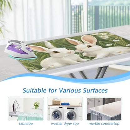 Green Easter Bunny Daisy 01 Ironing Mat for Table top Portable Ironing Pad Blanket for Washer Dryer Countertop Travel - color: Green Easter Bunny Daisy 01