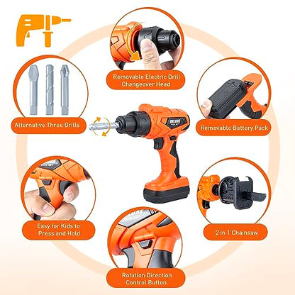 ZEALOUS TOYS Kids Tool Bench-Zealous 79pcs Transformable Set, Toddler Workbench Toy with Electric Drill, Pretend Construction Playset for Boys Girls Age 3+, Orange & Black, HB3222-3 - style: E-Kids Tool Bench