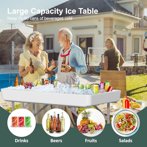 4 Foot Ice Cooler Table, Outdoor Cooler Table with Removable Matching Skirt and Shelf, Folding Ice Tables for Party, BBQ, Camping, Picnic, Fishing Cleaning Tables - style: Fish cleaning ice table