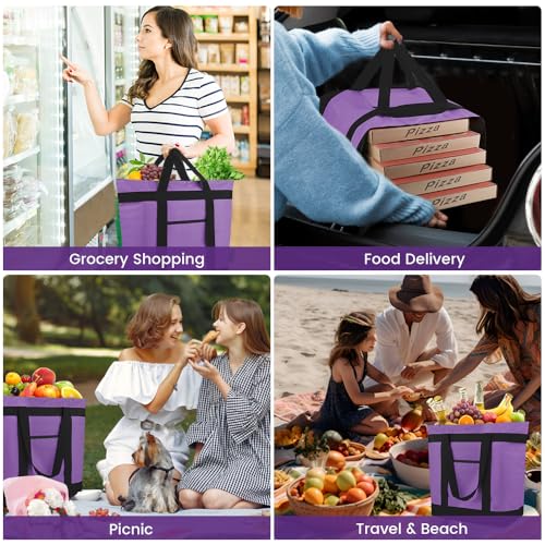 mosago Insulated Grocery Tote Bags, Large Reusable Cooler Bags with Zipper, Leakproof Thermal Shopping Bags for Food Delivery, Beach, Travel, Uber Eats & Picnic, Collapsible Personalized, Purple - color: Purple