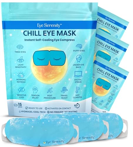 Lure Essentials Eye Serenity CHILL Self Cooling Eye Mask for Sleeping, Cooling Eye Patches for Dark Circles and Puffy Eyes, Cold Compress, Spa Relaxation and Self-care Gifts for Women & Men - color: CHILL Eye Mask 15 Pack, size: 15 Eye Masks