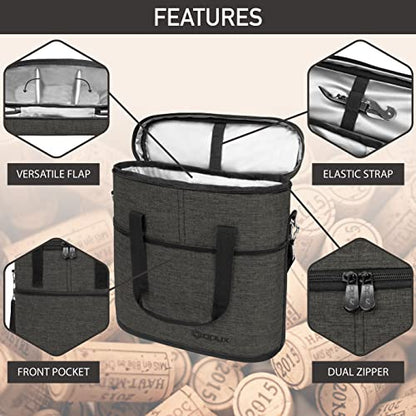 opux 3 Bottle Wine Carrier Tote, Insulated Leakproof Wine Cooler Bag, Wine Travel Bag for Picnic BYOB Beach, Portable Wine Bottle Carrying Case, Gift for Wine Lover Women Men Christmas, Charcoal Grey - color: Charcoal Gray
