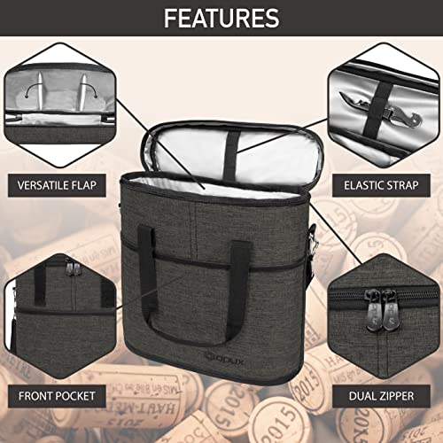 opux 3 Bottle Wine Carrier Tote, Insulated Leakproof Wine Cooler Bag, Wine Travel Bag for Picnic BYOB Beach, Portable Wine Bottle Carrying Case, Gift for Wine Lover Women Men Christmas, Charcoal Grey - color: Charcoal Gray