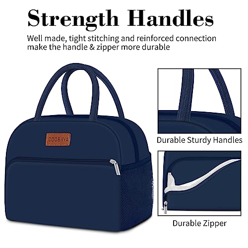 Coobiiya Lunch Bag for Men and Women - Navy Blue, Aluminum, 10.8" x 6.3" x 8.85" - Spacious, Lightweight, and Durable - color: Navy, size: A-regular