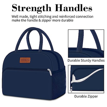 Coobiiya Lunch Bag for Men and Women - Navy Blue, Aluminum, 10.8" x 6.3" x 8.85" - Spacious, Lightweight, and Durable - color: Navy, size: A-regular