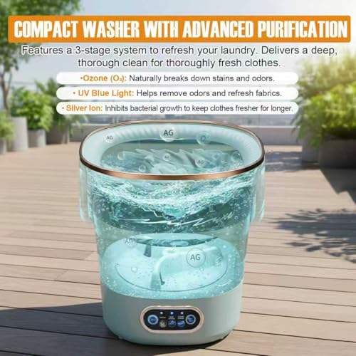Portable Foldable Washing Machine, 13L Mini Washer with Spin Basket | For Socks, Underwear & Baby Clothes | Compact for Apartment, Dorm, Travel | Khaki