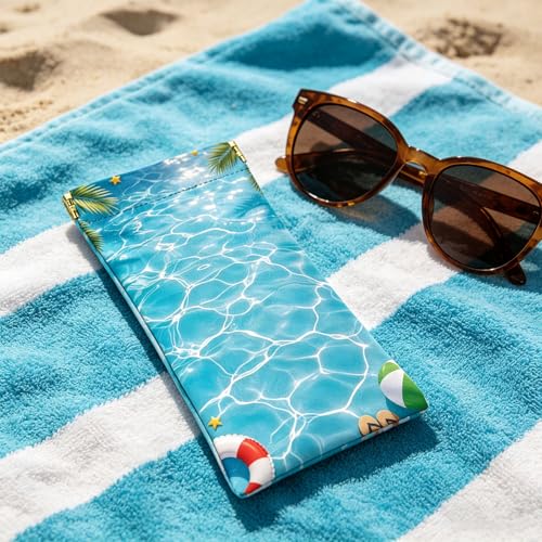 GLOBLELAND 2 Pcs Summer Soft PU Leather Glasses Bag for Sunglasses Watches Phones Makeup Brushes - color: Swimming Pool