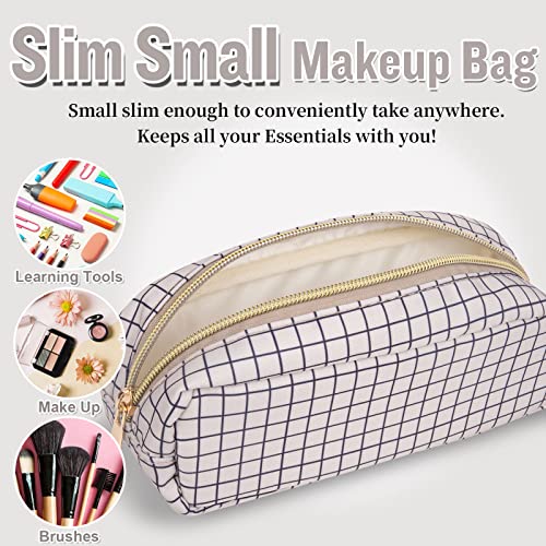 Nylon Slim Makeup Bag, Cute Makeup Brush Bag Checkered Makeup Bag Preppy Cosmetic Zipper Pouch for Purse, Travel Toiletry Bag Coin Pouch Make Up Organizer for Women Men Girls - color: Checkered, size: Slim