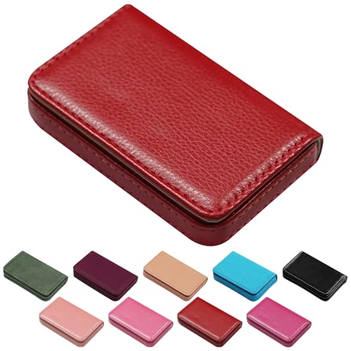 Business Credit Card Holders, Magnetic Sealing Anti Drop, PU Leather Debit Card Protector Organizer Case (Ruby Red) - color: Ruby Red