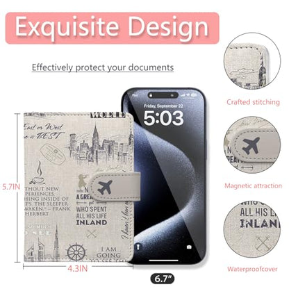 Passport Holder, Travel Wallet Cover with Pen Loop | Cute RFID Blocking Leather Case with Magnetic Closure for Travel Essentials-Travel - color: O-Travel