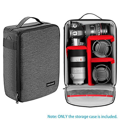 Neewer NW140S Waterproof Camera and Lens Storage Carrying Case 8.7x5.9x12.6 inches Soft Padded Bag for Canon Nikon Sony DSLR, 4 Lens or Flash, Trigger, Battery Accessories(Grey) - style: Nw140s