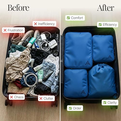 Well Traveled 8 pcs Compression Packing Bags Cubes Set with HybridMax Double-Capacity Design - Packing Cubes for Travel Compression to Maximize Limited Luggage Space, Blue - color: Blue, size: 8-piece