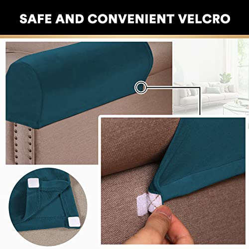 PrinceDeco 2 Pack Thick Velvet Stretch Armrest Covers for Chairs and Sofas - Non Slip, Deep Teal - color: Deep Teal