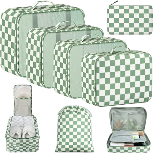BAGAIL 8 Set Packing Cubes Luggage Packing Organizers for Travel Accessories-Matcha checkered - color: Matcha checkered, size: 8 Set