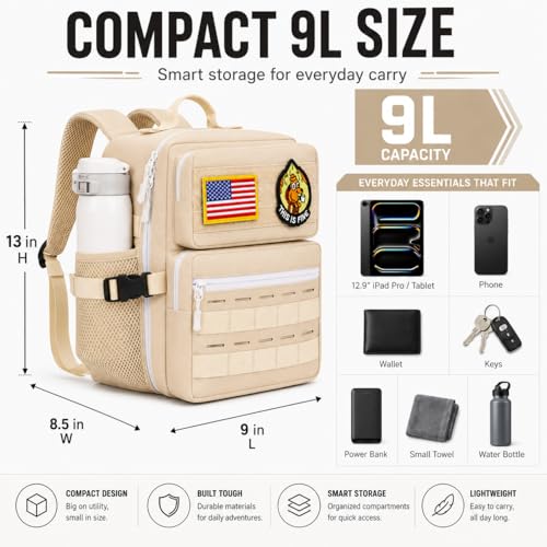 9L Mini Tactical Backpack for Men Women,Small Military Tactical Backpack for Sport,Gym,Hiking,Travel,Camping (Beige) - color: Beige