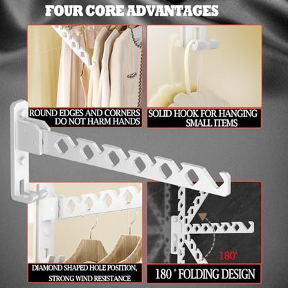 Wall Mount Coat Hanger Holder White Clothes Drying Organizer Rack Garment Hooks Aluminium Retractable Folding Indoor Wall Mounted Hanger Space Saver for Laundry Room Bedroom White 2 Pack with 8 Hooks - color: White 2racks with Hooks