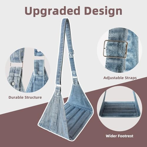 Airplane Foot Hammock, No Collapse Foot Rest for Plane Travel with Extended Adjustment Strap, Portable Desk Foot Hammock with,Cotton Denim, Foot Sling Travel Essentials to Relax Your Feet(Light Blue) - color: Light Blue
