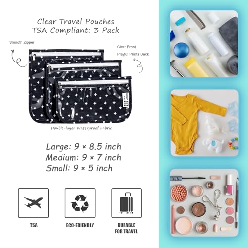 HIONXMGA TSA Approved Toiletry Bag, Set of 3 Clear Travel Toiletry Bag Quart Size Zipper Travel Pouch, Waterproof Makeup Cosmetic Bag for Women Men Kids Toiletries Carry on, Plus - color: Plus, Mixed Sizes