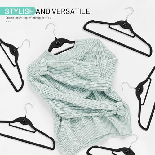 Velvet Stackable Hangers 30 Pack, STOPKLAS Black Clothes Hanger Non Slip Felt Hangers with 360° Swivel Hook, Thin Hanger Space Saving, Heavy Duty Closet Hanger for Clothes, Coats, Suits, Dress, Pants - color: Black
