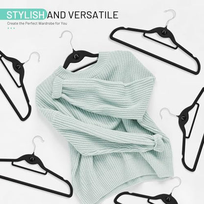 Velvet Stackable Hangers 30 Pack, STOPKLAS Black Clothes Hanger Non Slip Felt Hangers with 360° Swivel Hook, Thin Hanger Space Saving, Heavy Duty Closet Hanger for Clothes, Coats, Suits, Dress, Pants - color: Black