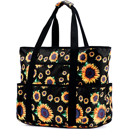 Becokan Beach Bags for Women Large Beach Tote Bag with Zipper Pockets Beach Bag Waterproof Sandproof Travel Nurse Tote Bag - color: Sunflowers
