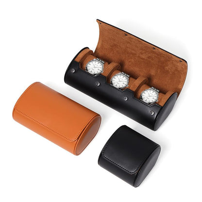 Watch Roll - Brown Recycled Leather Watch Travel Case & Watch Band Storage - 3 Watch Case (BLACK) - color: 3-NEW BLACK