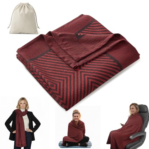 Travel Blanket Airplane - Ultra Soft & Lightweight Knit Design Compact Airplane Blanket,53x72 Inch,Stylish Travel Shawl Wraps for Flights,Office,Home Use,Travel Essentials & Gifts - color: Red Black