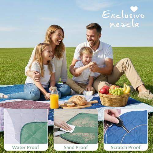 Exclusivo Mezcla Extra Large Waterproof Picnic Blankets 3 Layer, Sandproof and Foldable Outdoor Blanket for Beach Camping, Park and Travel - color: Abstract Blue