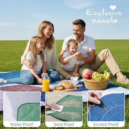 Exclusivo Mezcla Extra Large Waterproof Picnic Blankets 3 Layer, Sandproof and Foldable Outdoor Blanket for Beach Camping, Park and Travel - color: Abstract Blue
