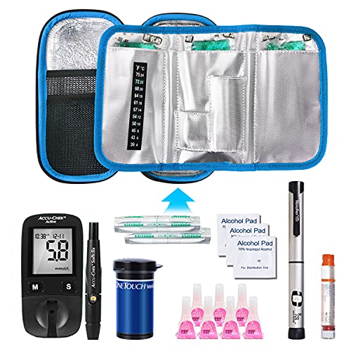 YOUSHARES Insulin Cooler Travel Case - Handy Medication Insulated Diabetic Carrying Cooling Bag for Insulin Pen, Glucose Meter and Diabetic Supplies with 3 Cooler Ice Pack - color: 01 Eva Bu