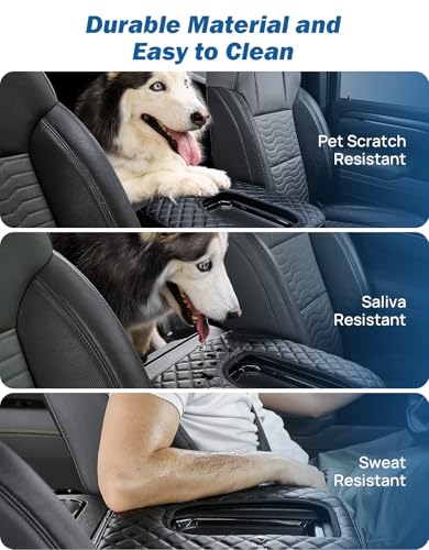 JOYTUTUS Center Console Cover Compatible with Silverado Sierra 2019-2025 2026, Leather Arm Rest Armrest Cover for Car, Middle Console Cover Lid, Car Arm Rest Covers Cushion Pad, Car Black Accessories - size: Bucket Seat Console 2019-2026 Silverado/Sierra