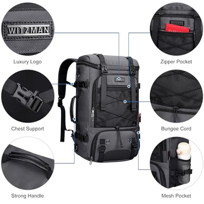 WITZMAN Travel Backpack for Men Large 3 in 1 Convertible Airline Approved Carry-on Luggage Backpack(B715 Silvery Grey) - color: Silvery Grey