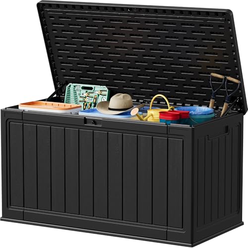 Devoko 160 Gallon Double-Wall Deck Box with Divider, Side Handles, HDPE Outdoor Large Storage Box Waterproof and Lockable for Patio Furniture, Garden, Pool (Black, 160 Gallon) - color: Black, size: 160 Gallon 1 Pack