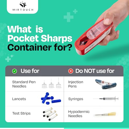 PocketSharps - Pocket-Size Travel Sharps Container for Pen Needles, Lancets, Strips - Premium Quality, Flat Bottom, Translucent Lid, Easy-Use, Portable Eject & Disposal Sharps Container - 3 Pack