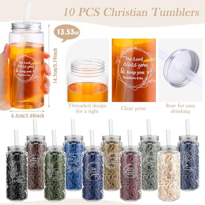 50 Pcs Christian Gift for Women Bible Verse Church Gift Bulk Include 13oz Inspirational Quotes Cup with Lid Religious Makeup Bag Mini Compact Mirror Keychain Bag Inspirational Christmas Gifts