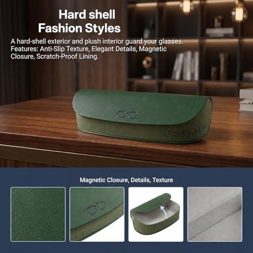 Glasses Case hard shell,3-in-1 Sunglasses Case & Eyeglass Case with Cleaning Cloth & Storage Pouch - color: Green