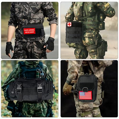 Tactical Car Seat Back Organizer,Tactical Molle Seat Back Organizer with 5 Detachable Molle Pouch,Velcro Label Can Be Removed,Universal Fits for Car Truck Jeep Vehicle - color: Red flag