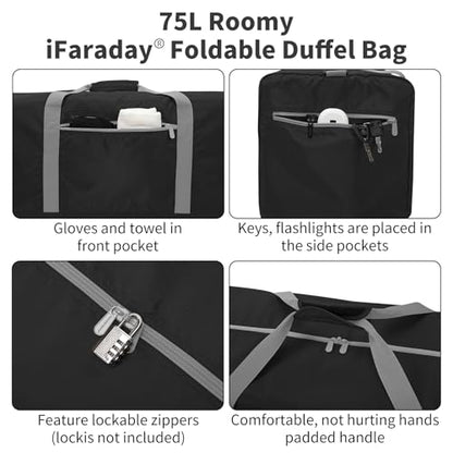 iFARADAY Foldable Duffel Bag 30 inch 75L Large Lightweight Luggage for Travel Camping Storage-Black - color: Black-75L(with shoulder strap)