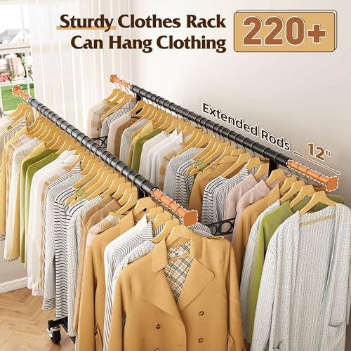 Raybee Clothes Rack Load 650LBS Heavy Duty Clothing Rack, Collapsible Clothes Racks for Hanging Clothes with Adjustable Height & Double Rods, Commercial Garment Rack with Wheels, Easy Assembly, Black - color: Black