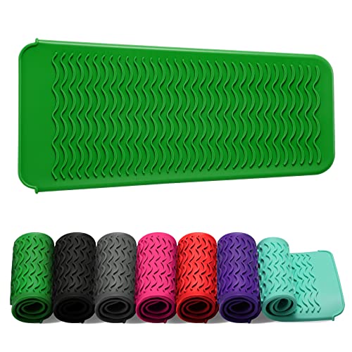 ZAXOP Heat Resistant Silicone Mat Pouch for Curling Irons & Flat Irons, 2-in-1 Travel Case & Cooling Pad for Hot Tools, Anti-Slip Countertop Protector, Pack Instantly Without Waiting to Cool(Green) - color: Green, size: 1 PACK