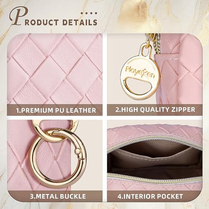 5.5" Small Makeup Bag for Purse, PU Leather Mini Cosmetics Bag with Ring Buckle, Portable Small Travel Makeup Pouch for Women, Birthday/Wedding/Christmas Gifts (Large Plaid, Pink) - color: Large Plaid Pink-5.5 inch